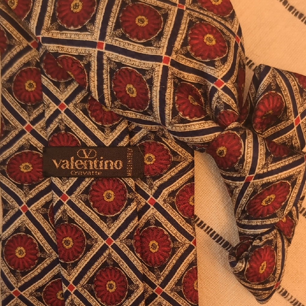 Valentino Men's Red and Black Patterned Tie